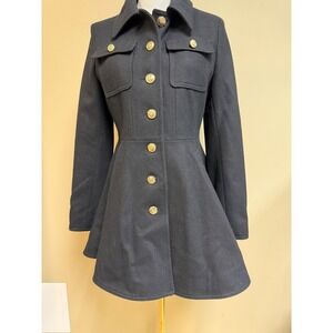 Laundry by Shelli Segal Black Wool Blend‎ Military Style Peplum Coat Size 4